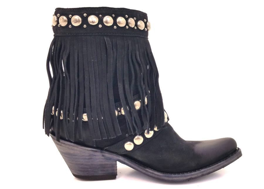 Liberty Black Nubuck Grease Negro Fringe Bootie