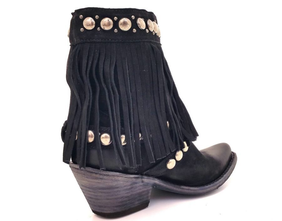 Liberty Black Nubuck Grease Negro Fringe Bootie
