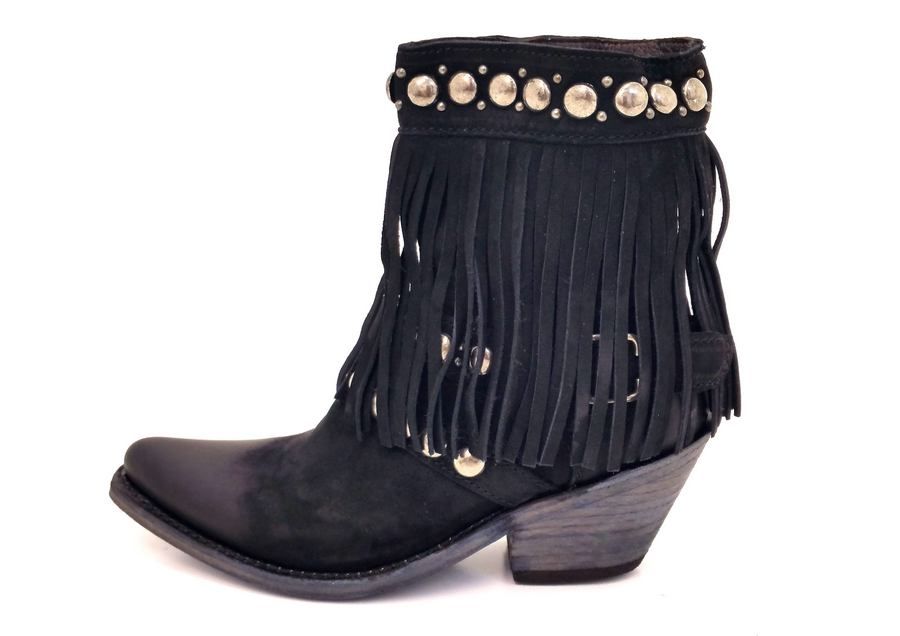 Liberty Black Nubuck Grease Negro Fringe Bootie