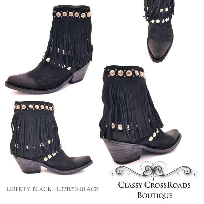 Liberty Black Nubuck Grease Negro Fringe Bootie