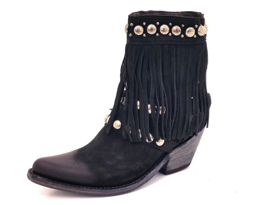 Liberty Black Nubuck Grease Negro Fringe Bootie