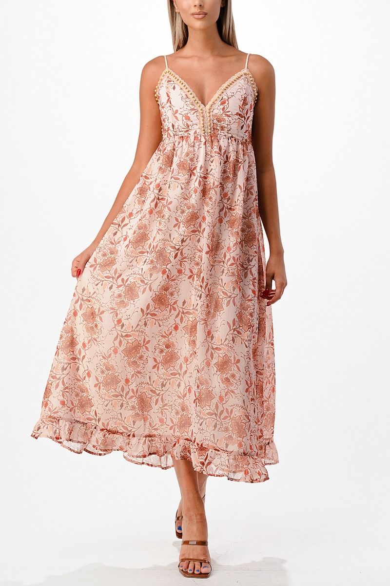 Miss Me WoodBeads Front Lace Up Back Print Woven Dress