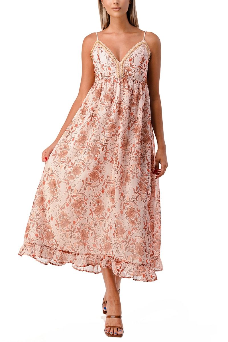 Miss Me WoodBeads Front Lace Up Back Print Woven Dress