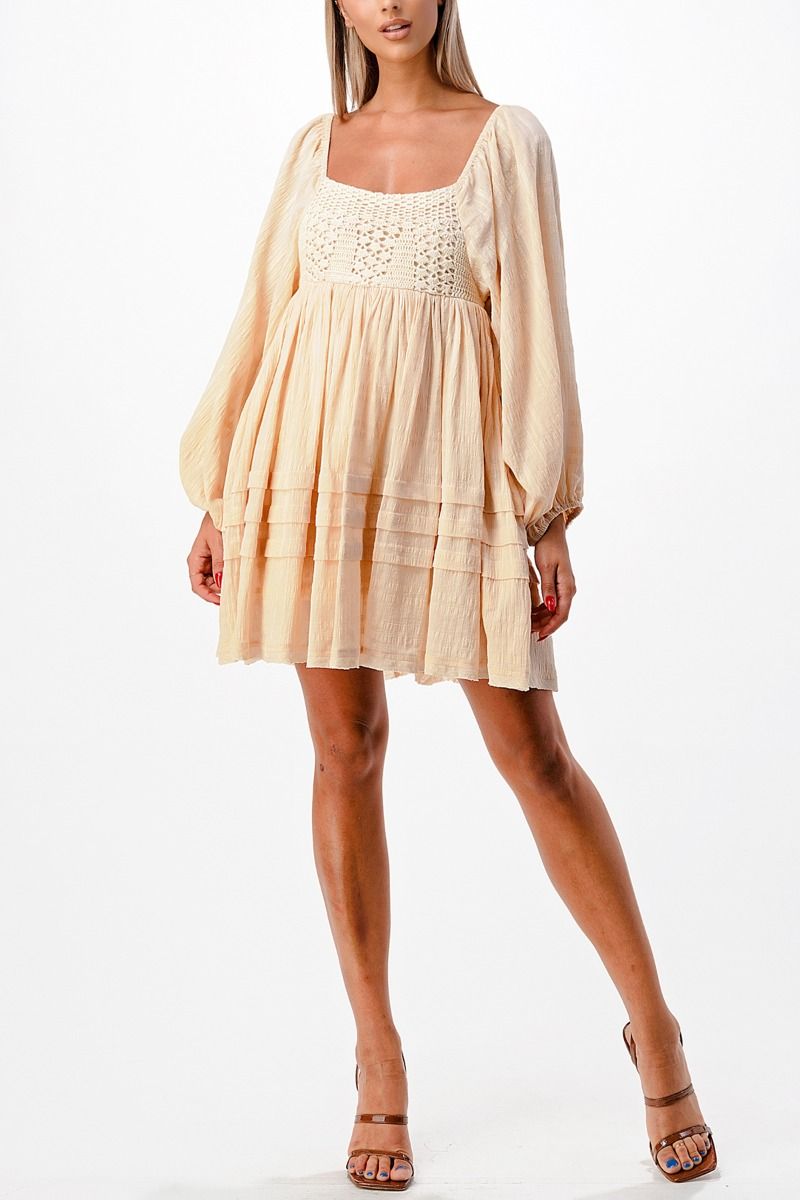Miss Me Crochet Front Woven Dress
