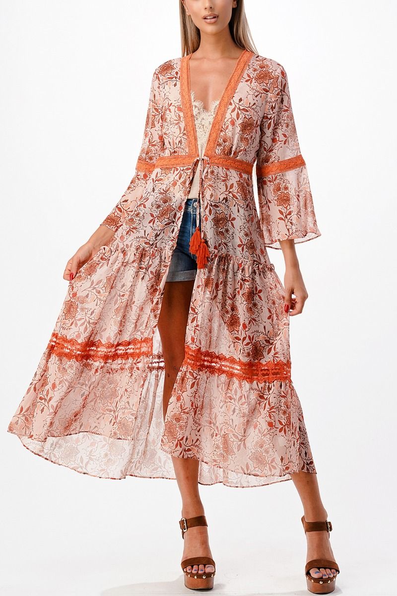 Miss Me Woven Floral Print Kimono
