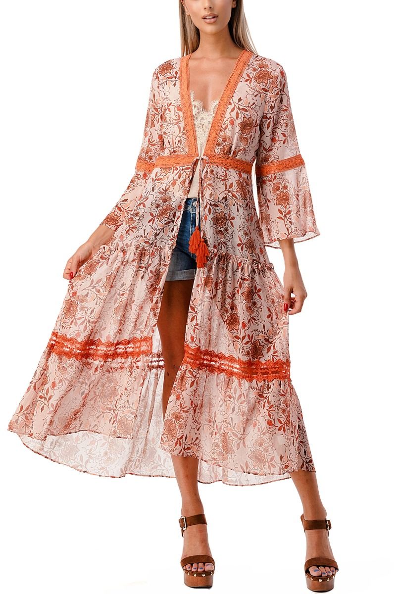 Miss Me Woven Floral Print Kimono