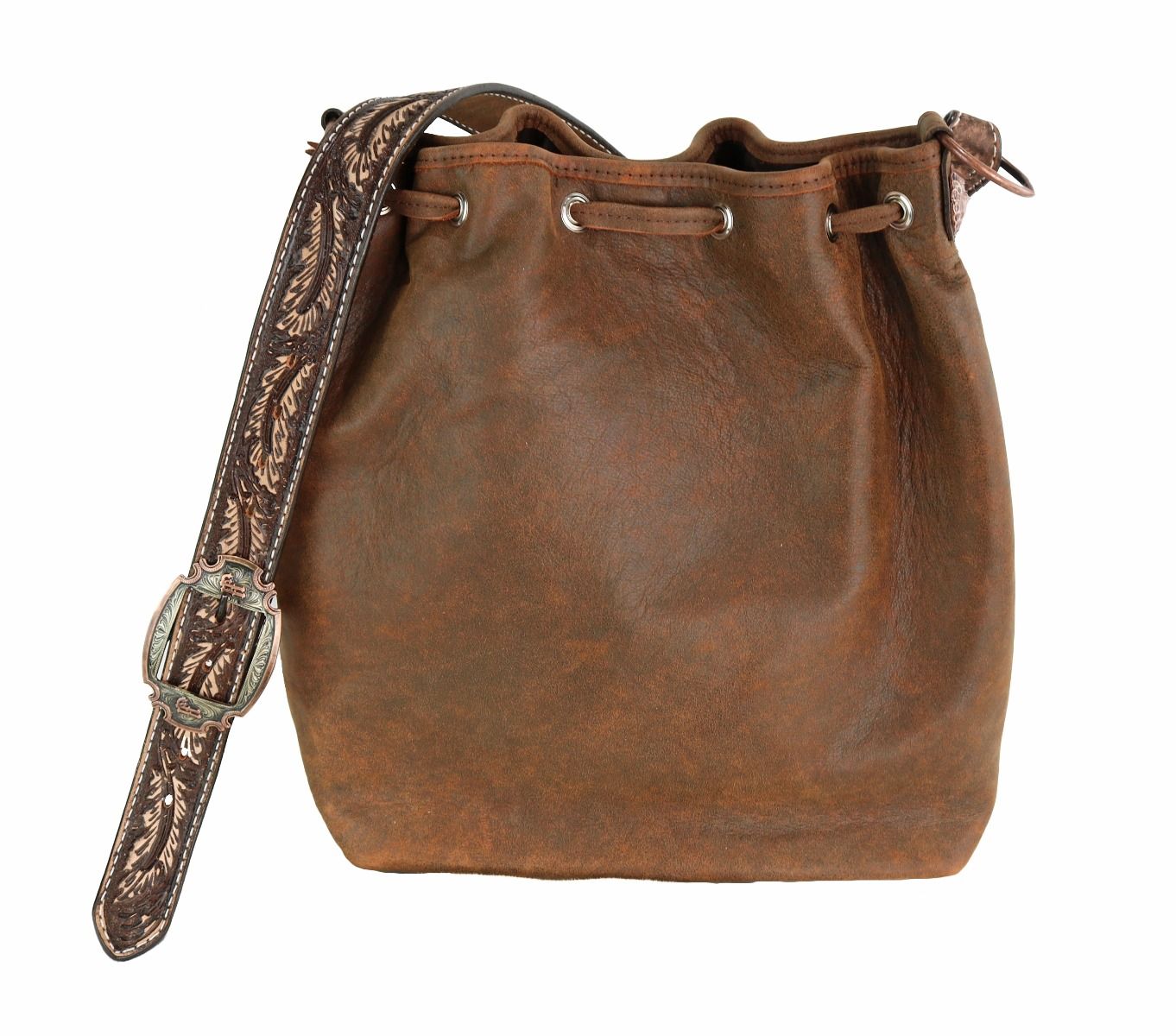 Brindle Cowhide Drawstring Messenger Tote By Double J Saddlery