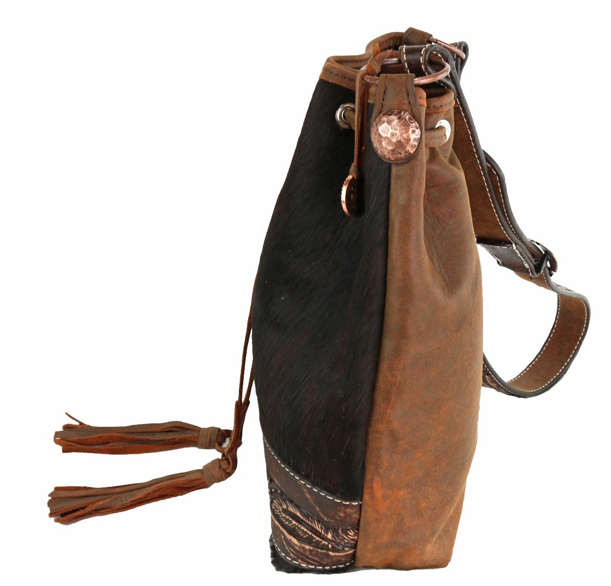 Brindle Cowhide Drawstring Messenger Tote By Double J Saddlery