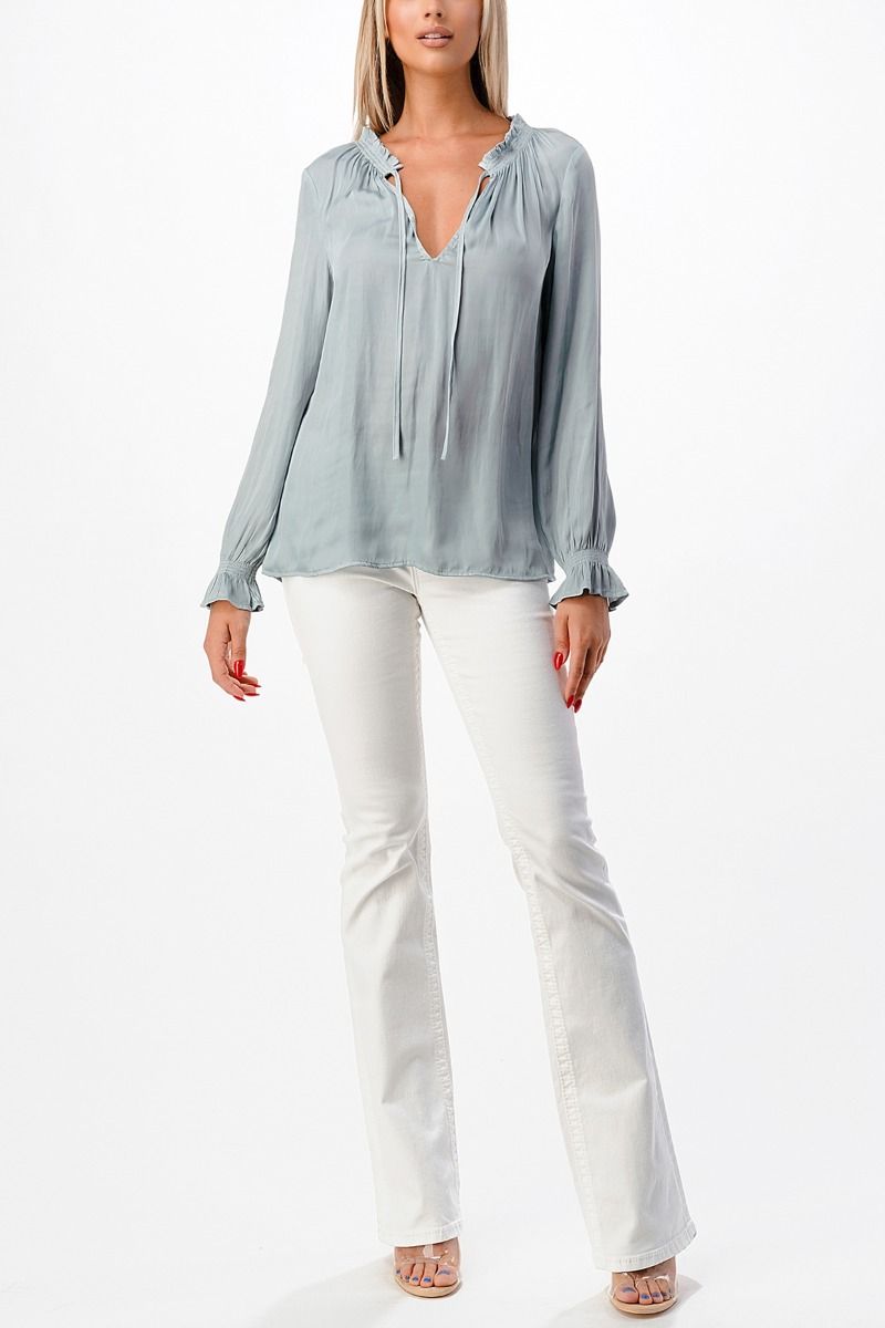 Miss Me Smocking Detail Woven Top
