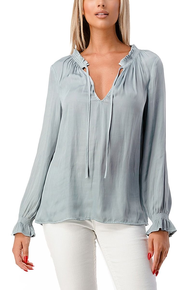 Miss Me Smocking Detail Woven Top