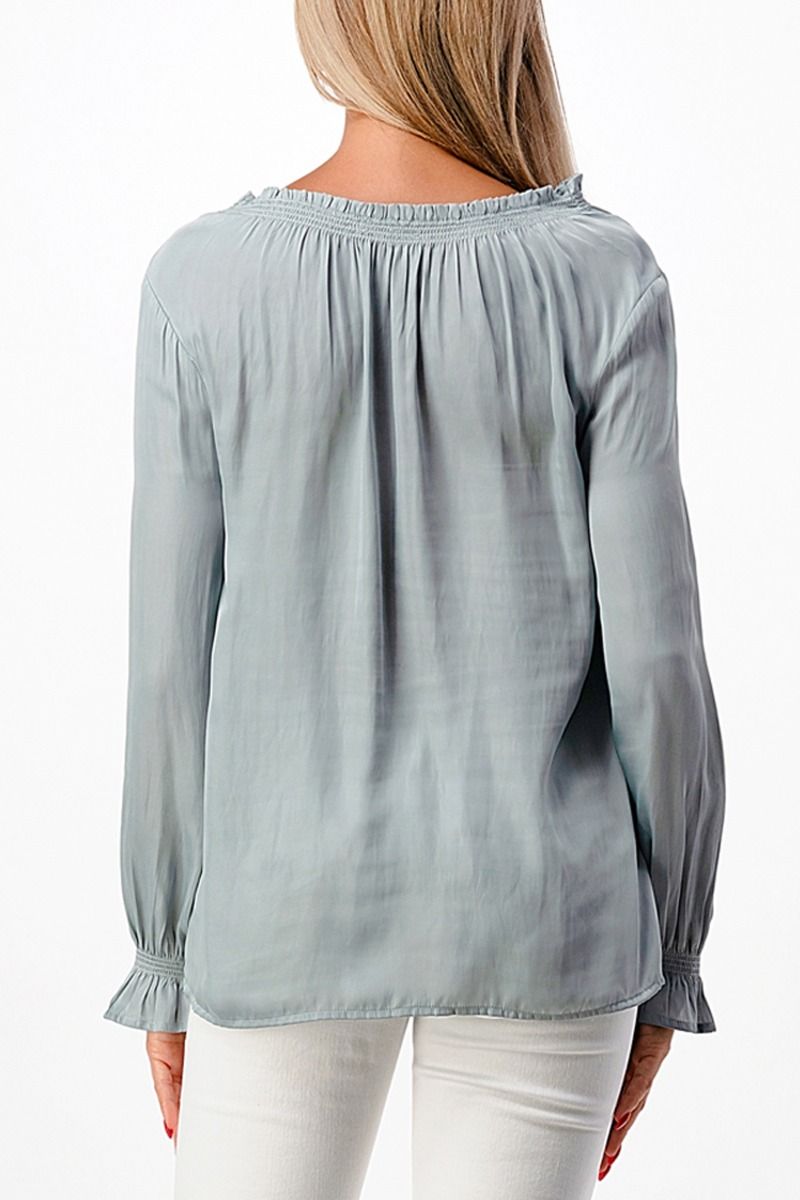 Miss Me Smocking Detail Woven Top