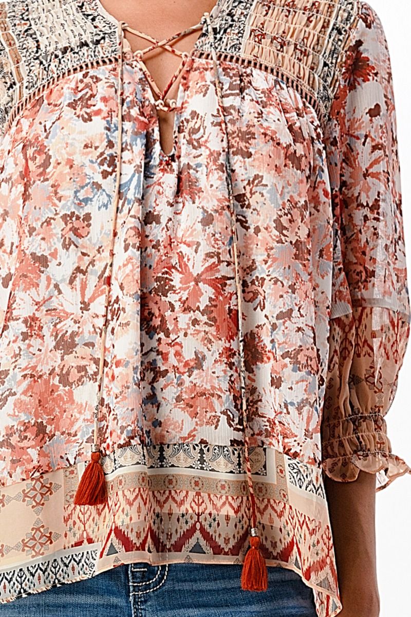 Miss Me Woven Floral Print Top