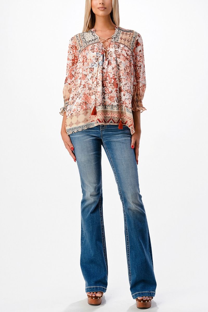 Miss Me Woven Floral Print Top
