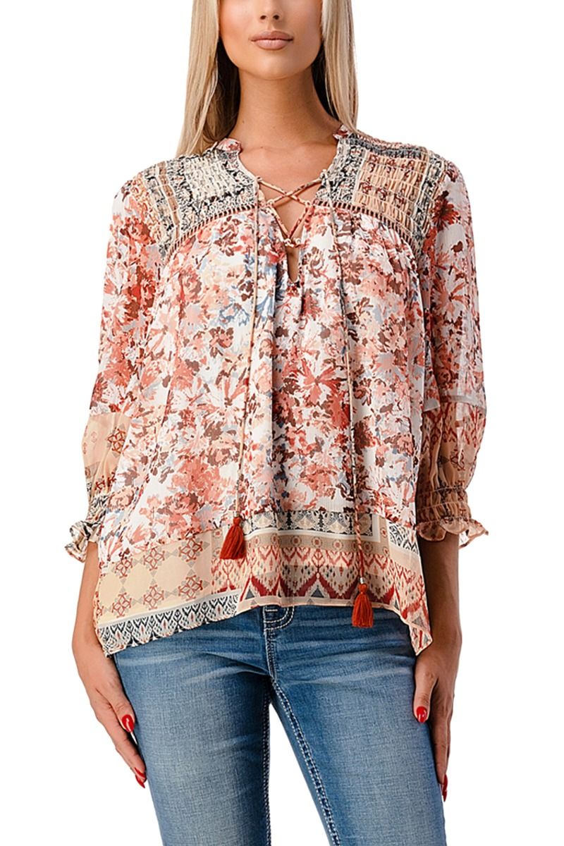 Miss Me Woven Floral Print Top