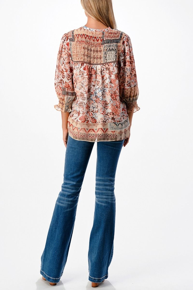 Miss Me Woven Floral Print Top