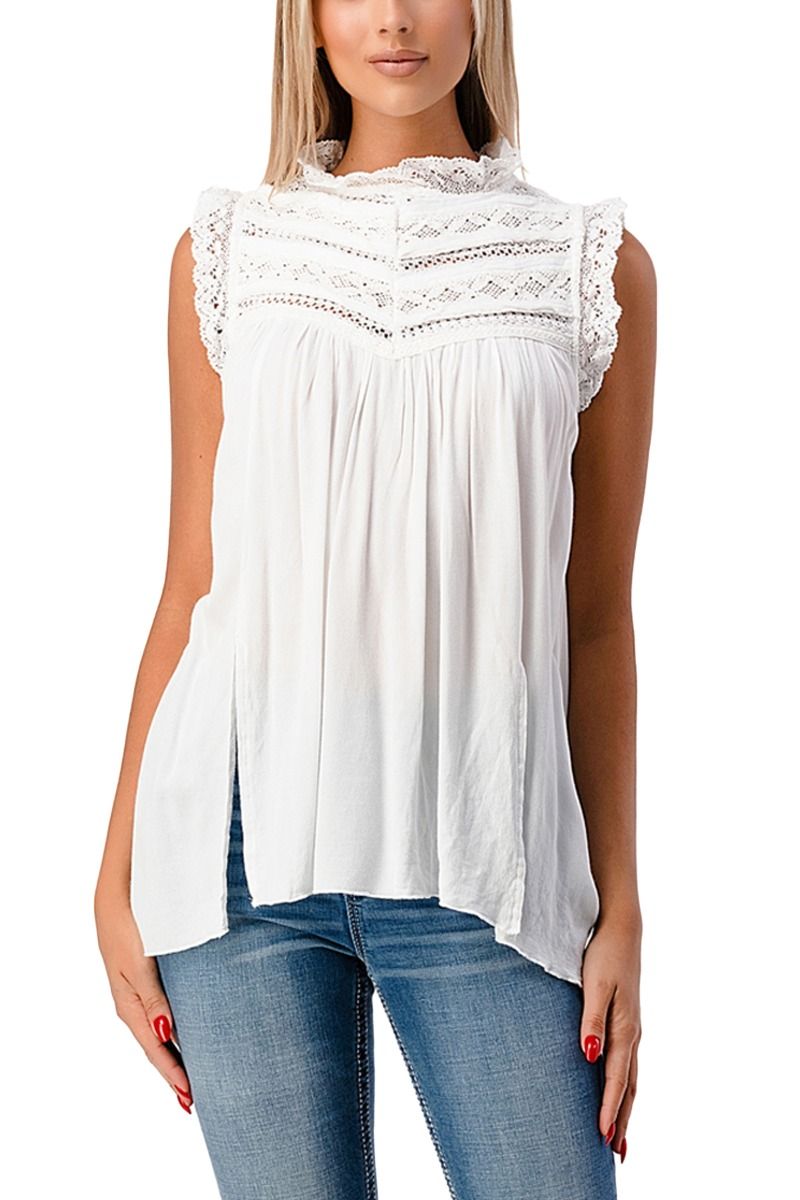 Miss Me Lace Inset Woven Top