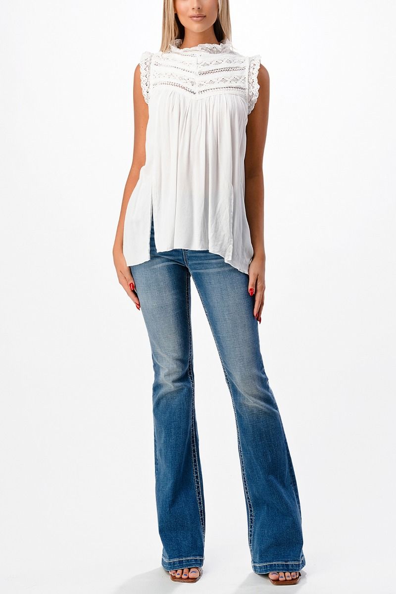 Miss Me Lace Inset Woven Top