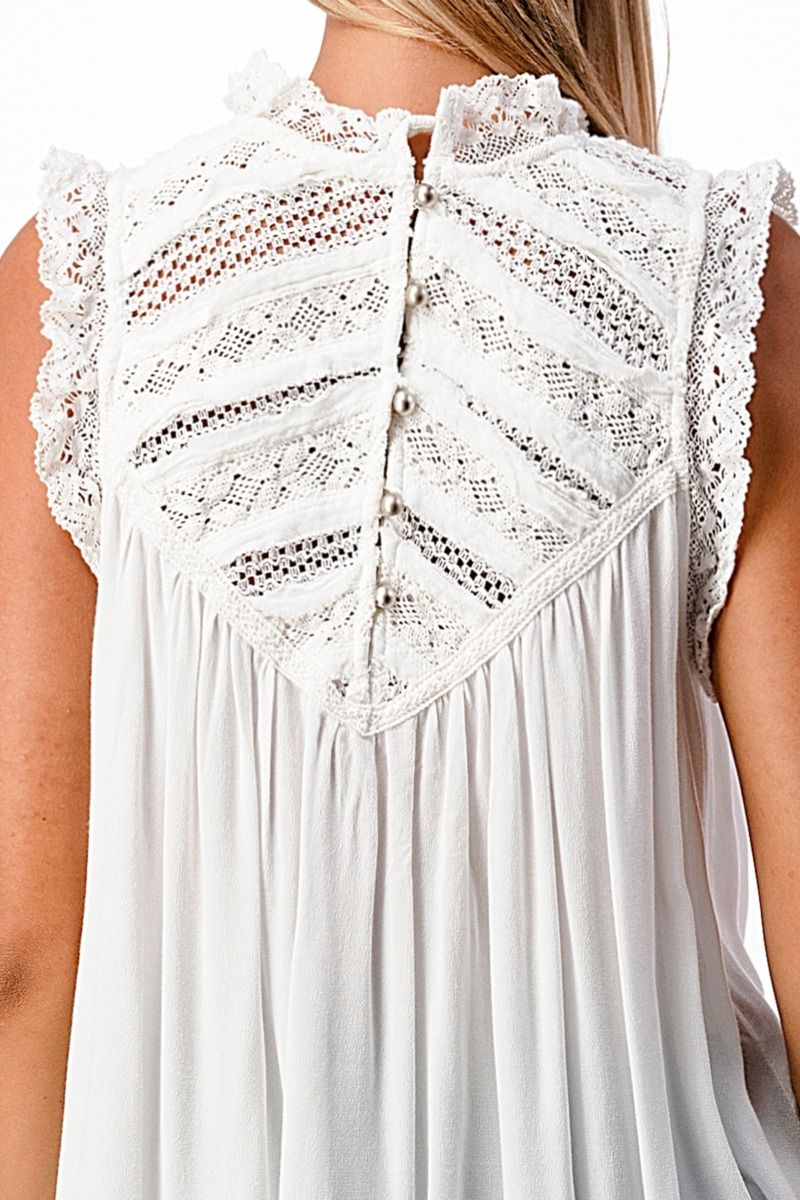 Miss Me Lace Inset Woven Top