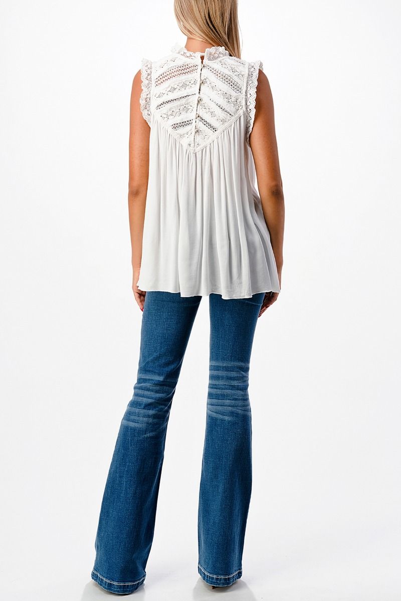 Miss Me Lace Inset Woven Top