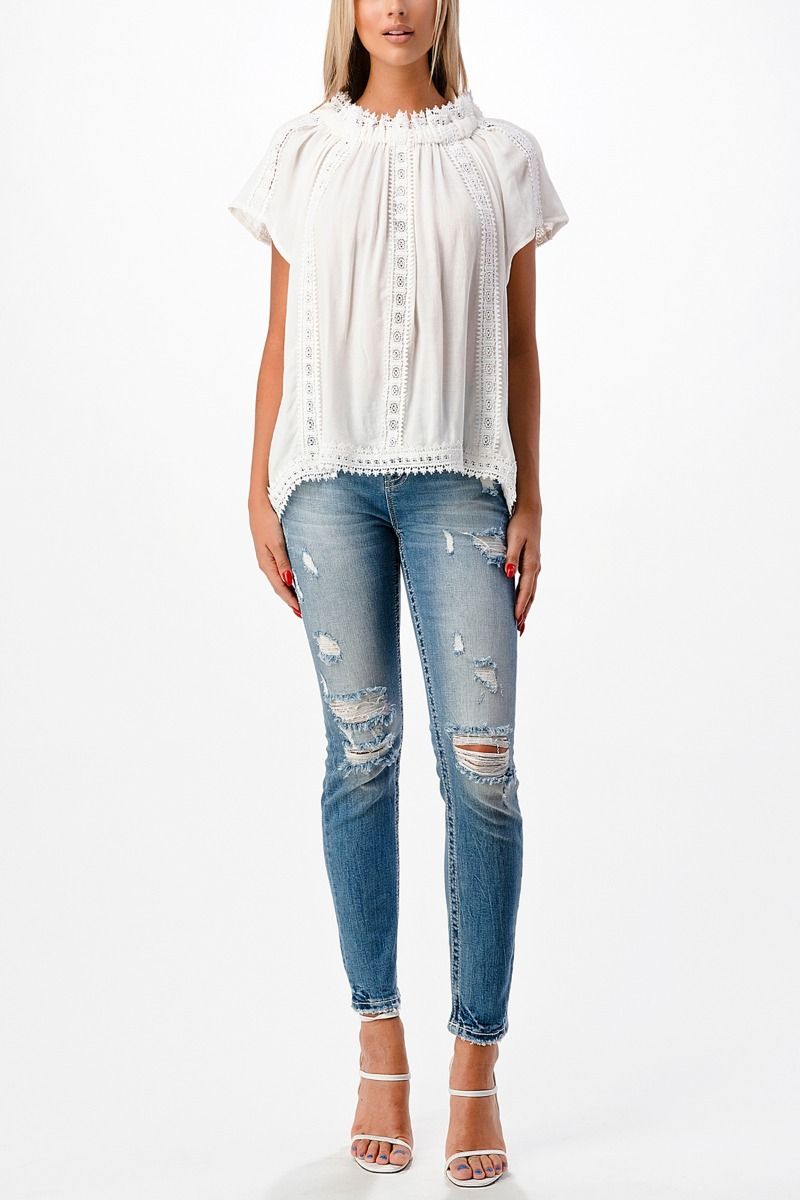 Miss Me Off The Shoulder Lace Inset Woven Top