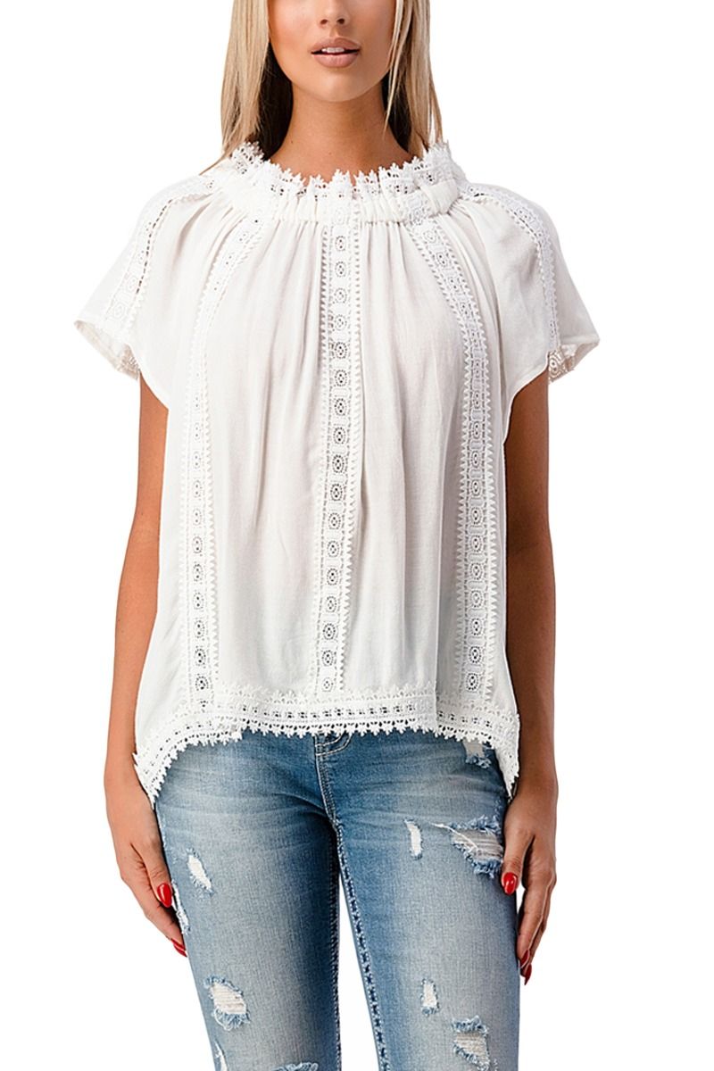 Miss Me Off The Shoulder Lace Inset Woven Top