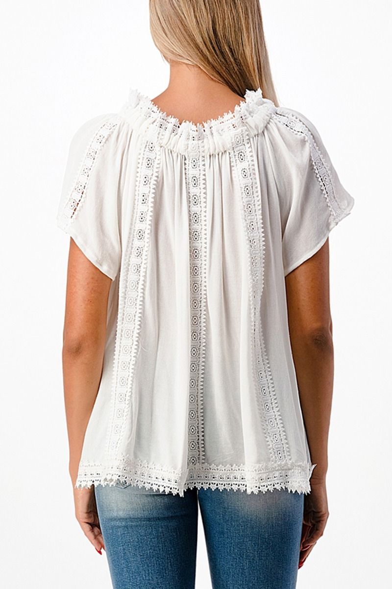 Miss Me Off The Shoulder Lace Inset Woven Top