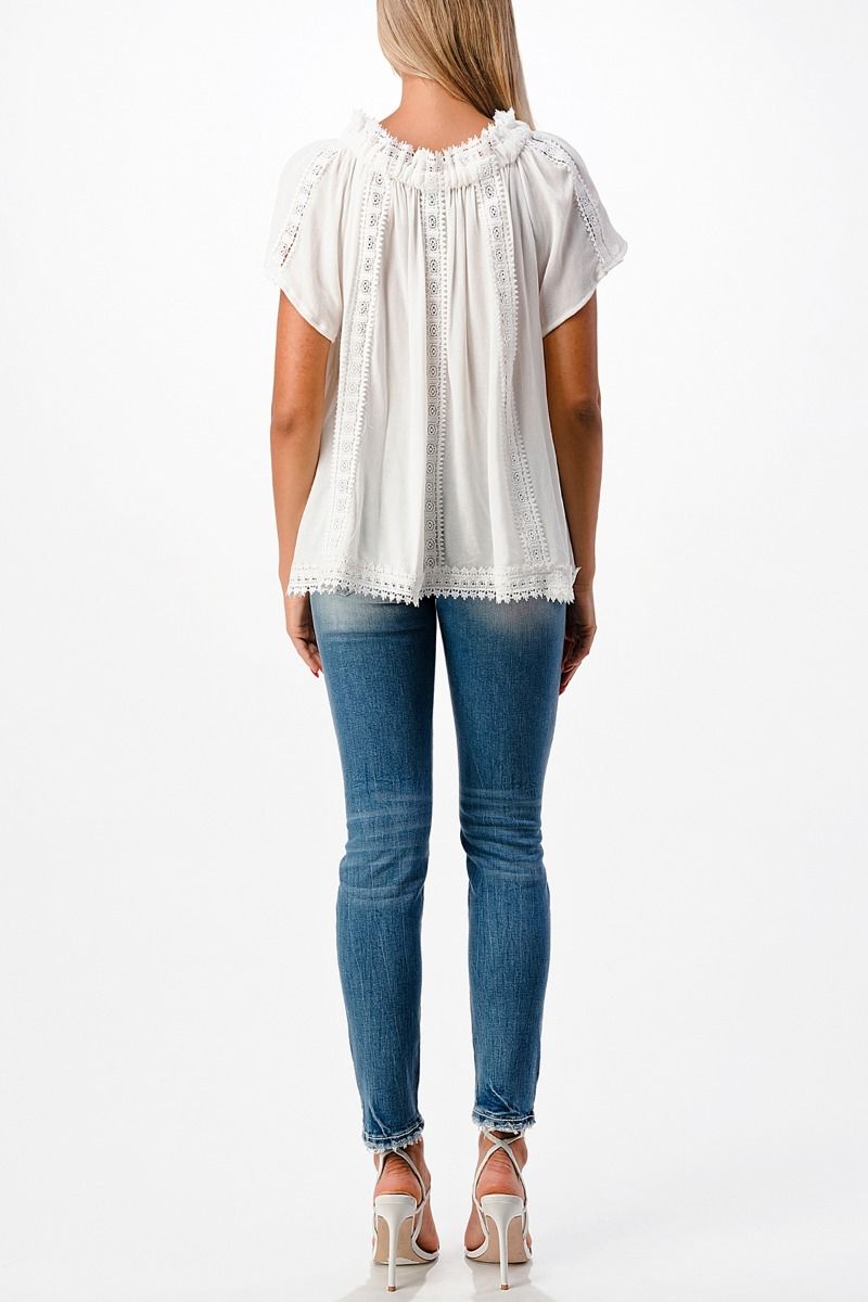 Miss Me Off The Shoulder Lace Inset Woven Top