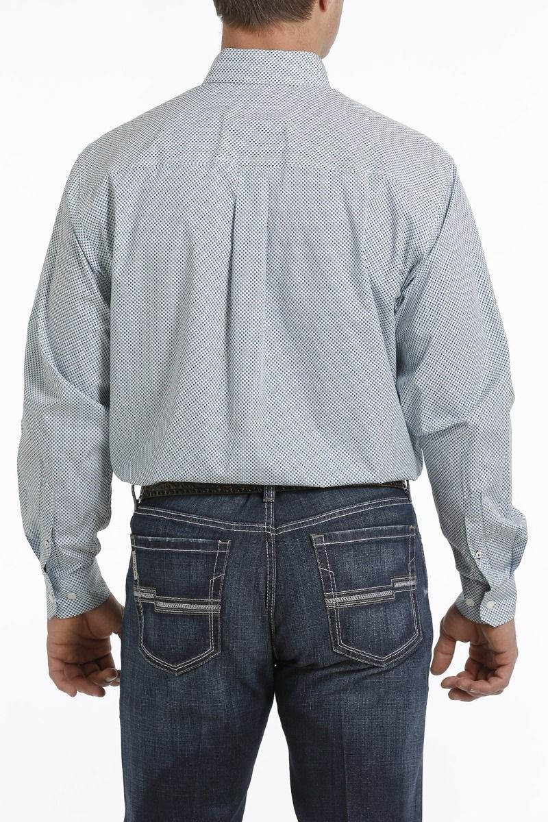 Men's White And Teal And Navy Match Dad Geometric Print Button Down Western By Cinch MTW1105305