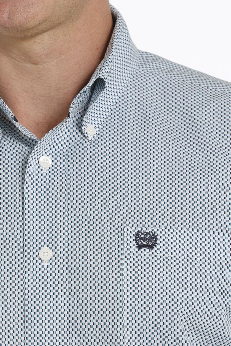 Men's White And Teal And Navy Match Dad Geometric Print Button Down Western By Cinch MTW1105305