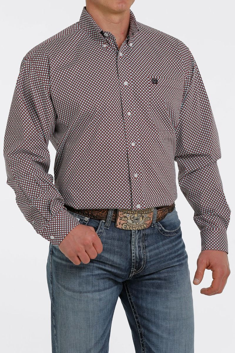 Multi Colored Geometric Print Long Sleeve Button Down MTW1105362