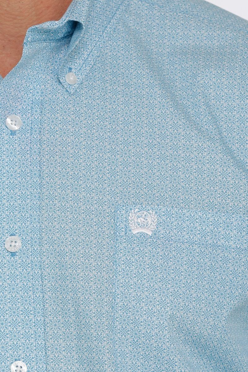 Cinch Men's Medallion Long Sleeve Button Down Shirt In Light Blue And White MTW1105417