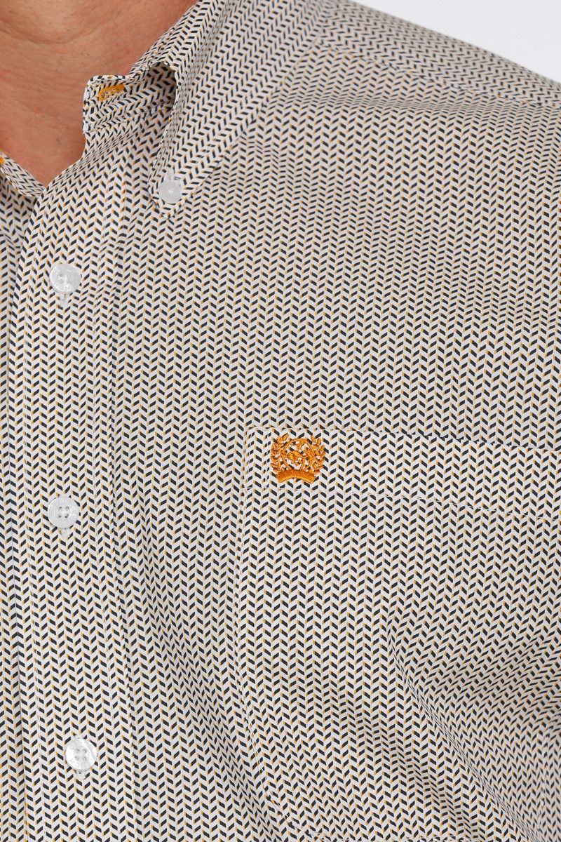 Cinch Men's Geo Stripe Print Long Sleeve Button Down Shirt In White Navy And Orange MTW1105420