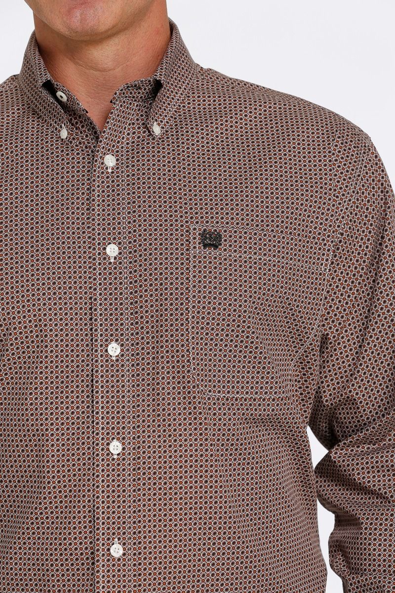 Men's Cinch Long Sleeve Shirt In Brown and Cream MTW1105454