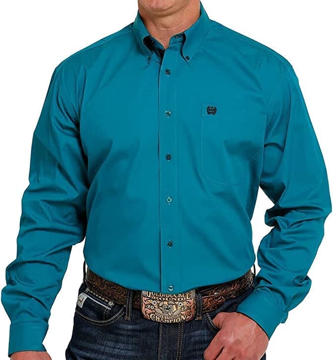 Cinch Men's Solid Button Down Western Shirt In Teal