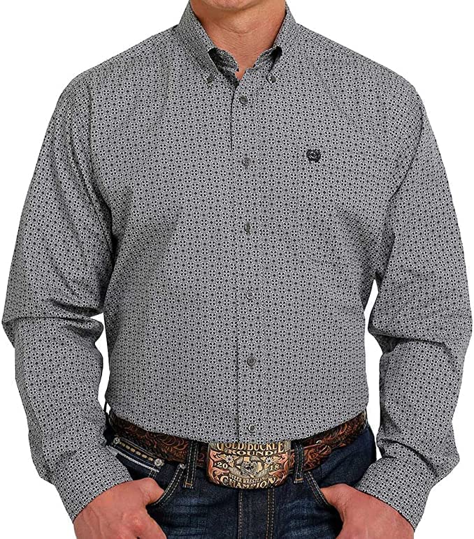 Cinch Men's Geometric Print Button Down Western Shirt In Gray