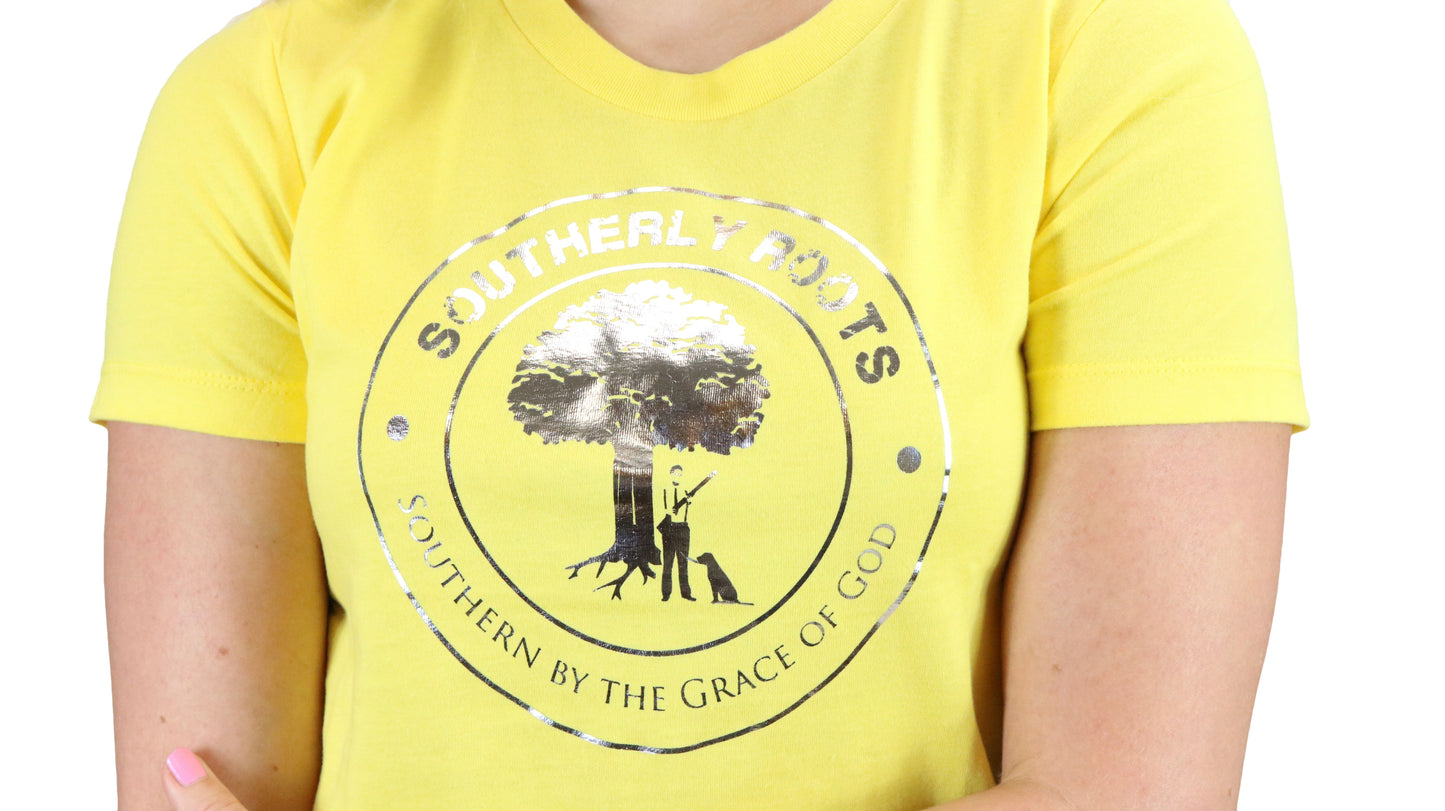 Southerly Roots Southern Belle Boyfriend Foil Logo Tee in Vibrant Yellow