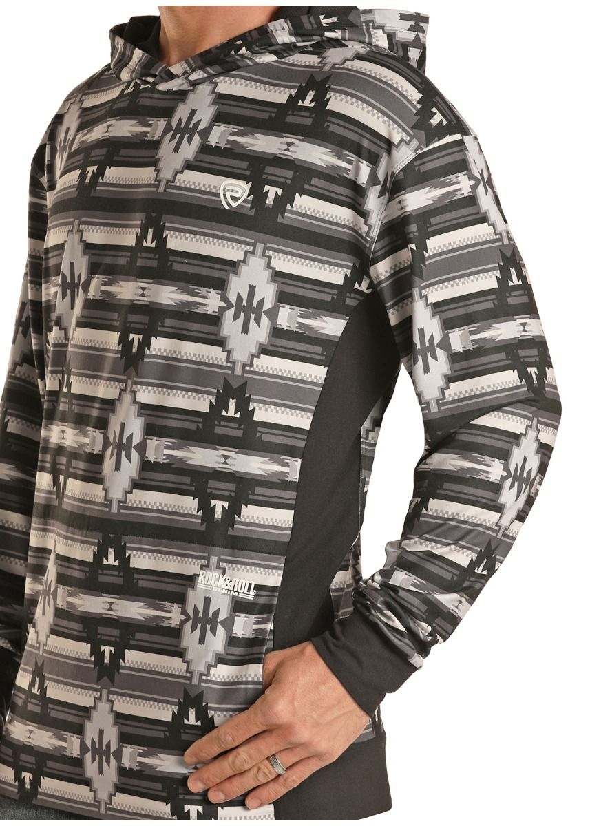 Men's Grey Multi Aztec Hoodie with Logo By Rock and Roll P8H1534