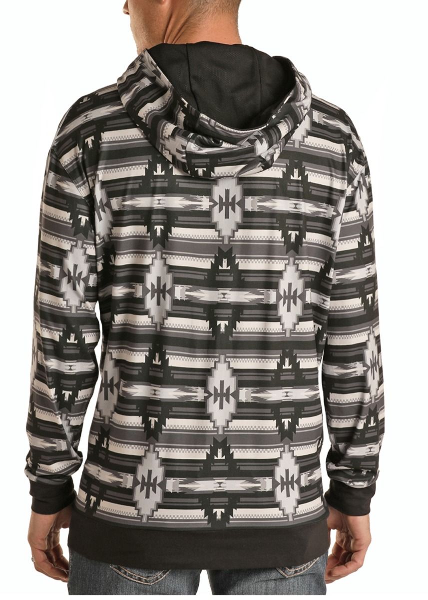 Men's Grey Multi Aztec Hoodie with Logo By Rock and Roll P8H1534