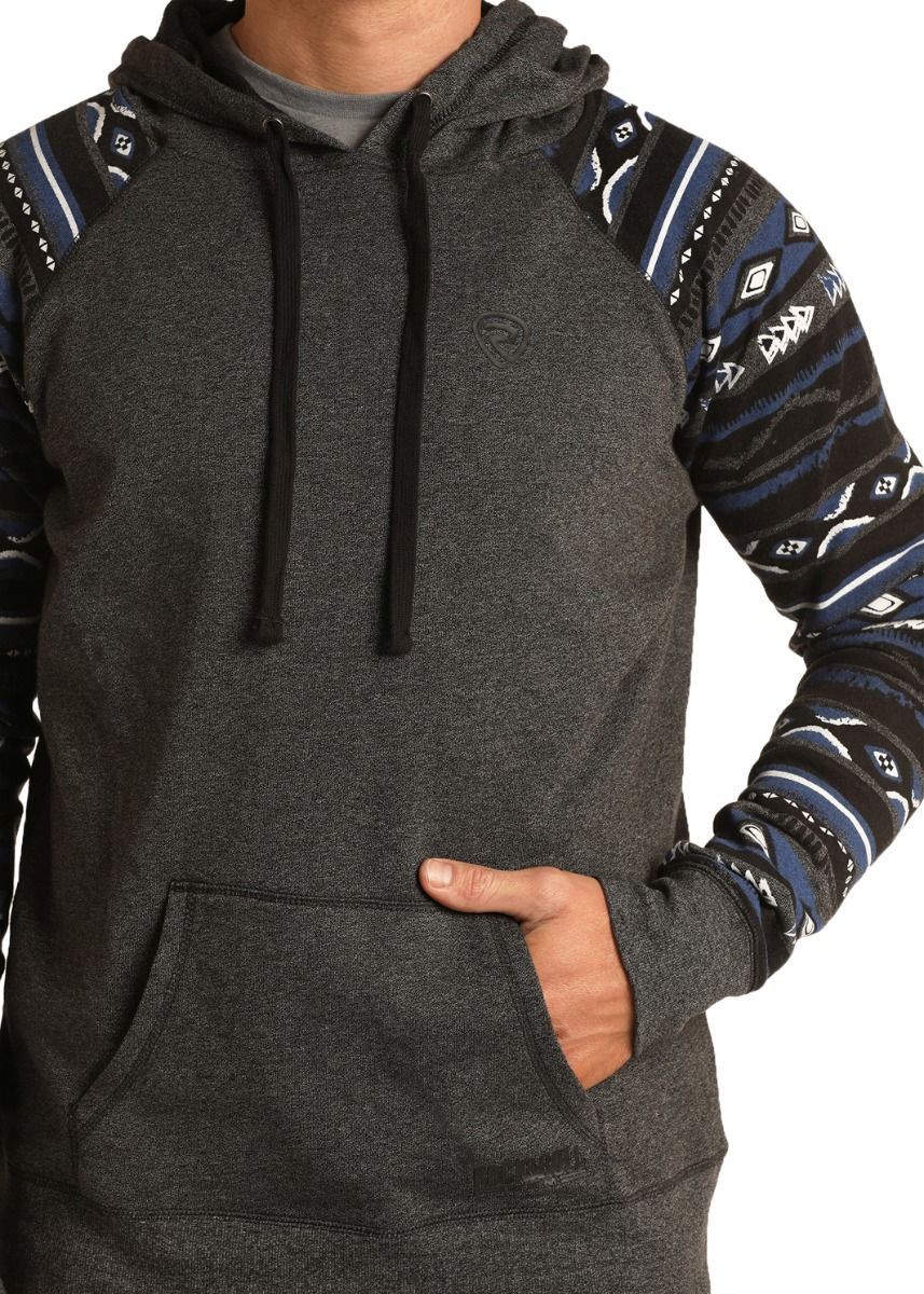 Men's Hoodie With Contrast Sleeves In Charcoal by Powder River Outfitters P8H6339