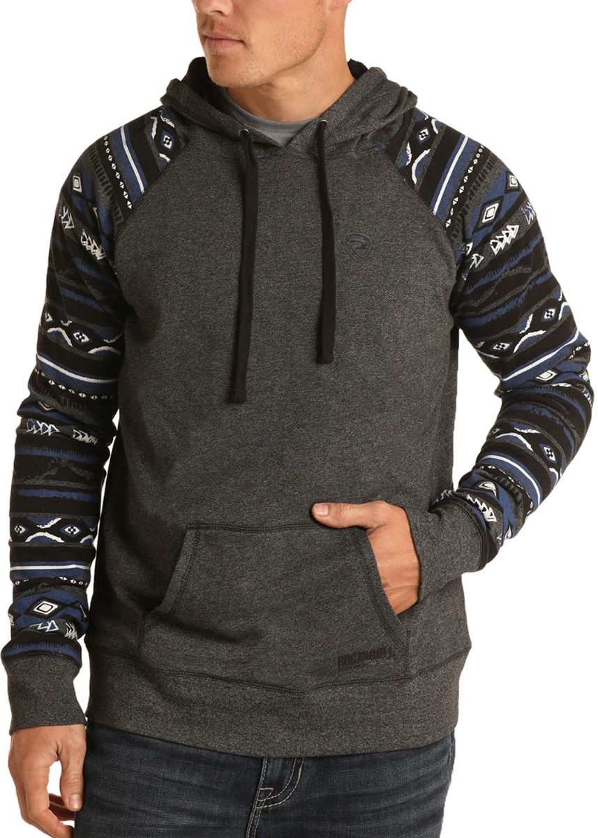 Men's Hoodie With Contrast Sleeves In Charcoal by Powder River Outfitters P8H6339