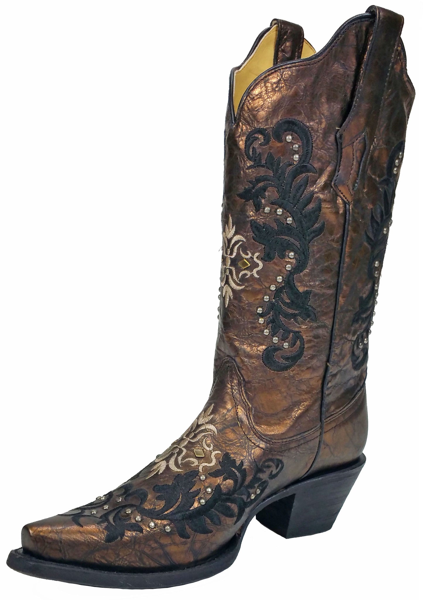 Corral Black and Bronze Embroidered and Studded Boot