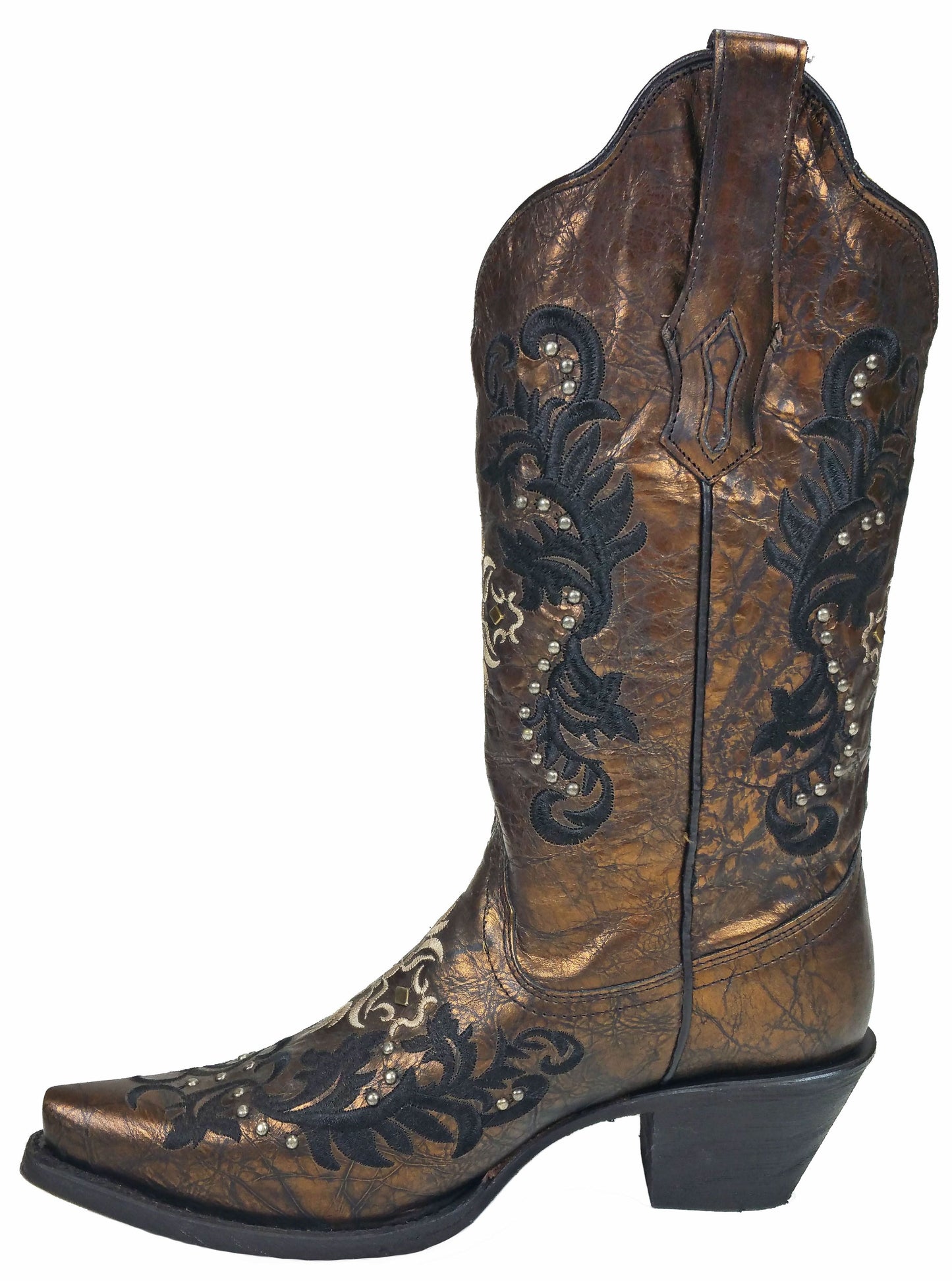 Corral Black and Bronze Embroidered and Studded Boot