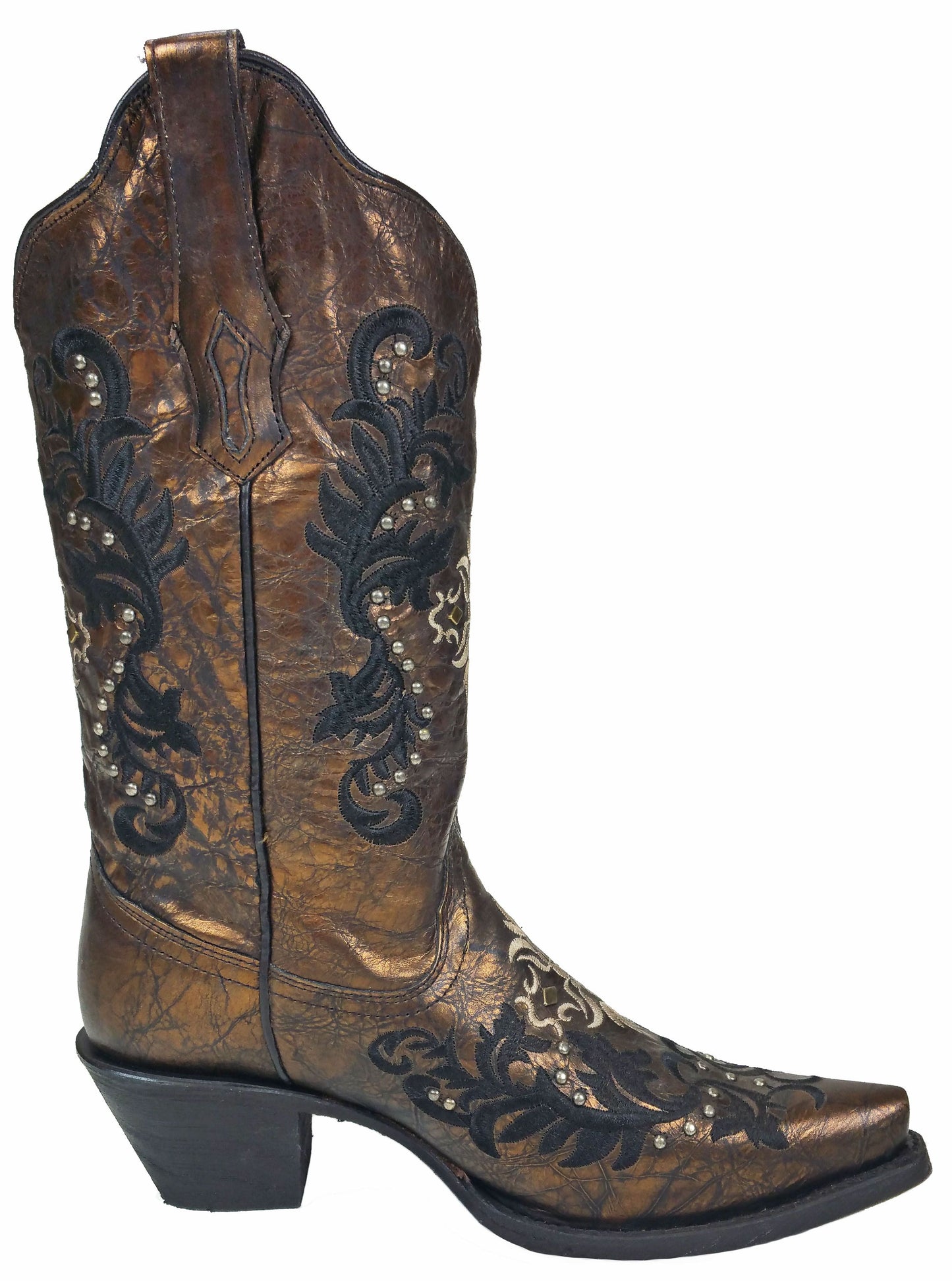 Corral Black and Bronze Embroidered and Studded Boot