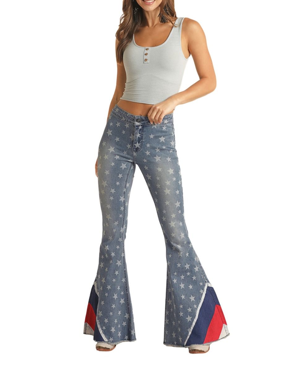 Americana High Rise Button Bell In Medium Wash