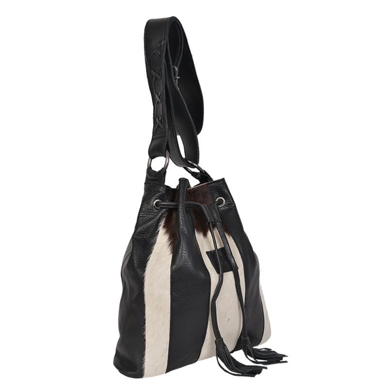 STS Ranchwear Cowhide Bucket Bag in Black