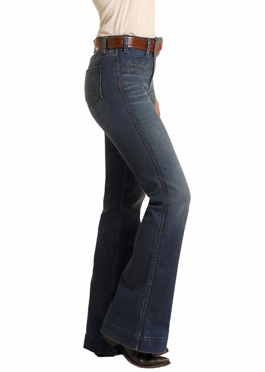 Ladies Medium Wash High Rise Trouser by Rock and Roll Cowgirl