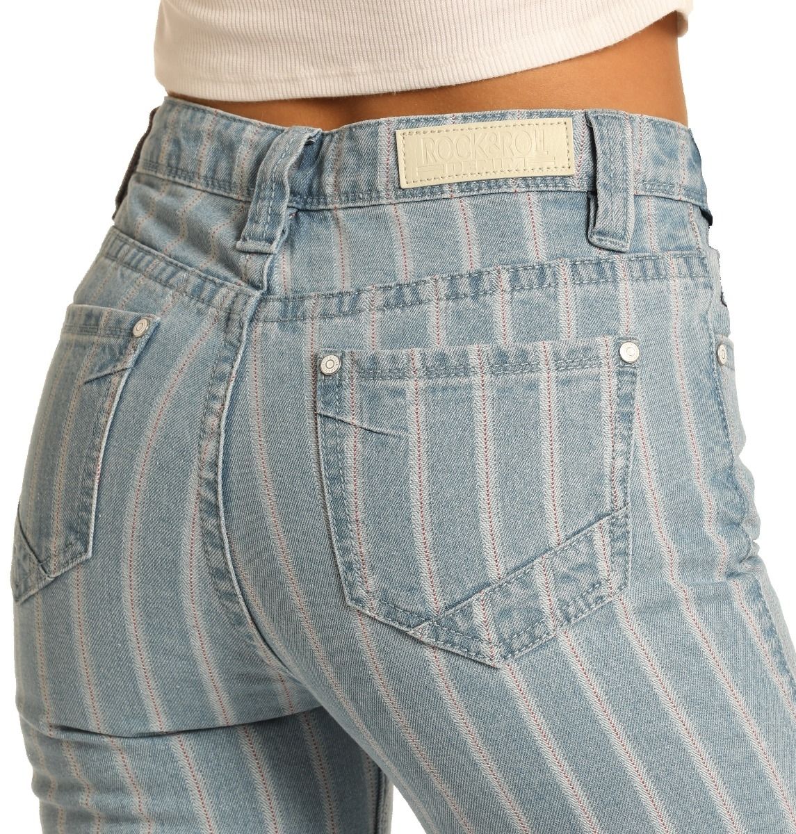 Rock and Roll High Rise Striped Button Fly Trousers W8H4156