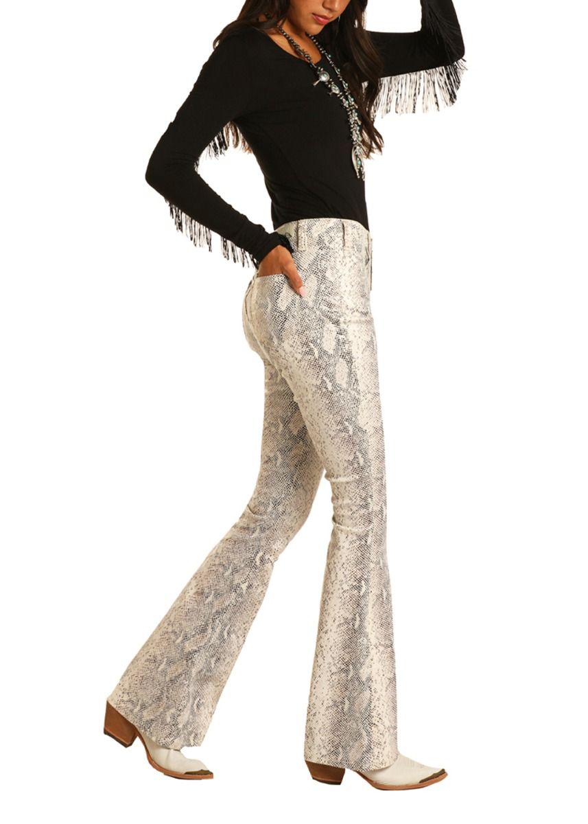 Ladies High Rise Flare In Snake Print By Rock And Roll Cowgirl Whn6114