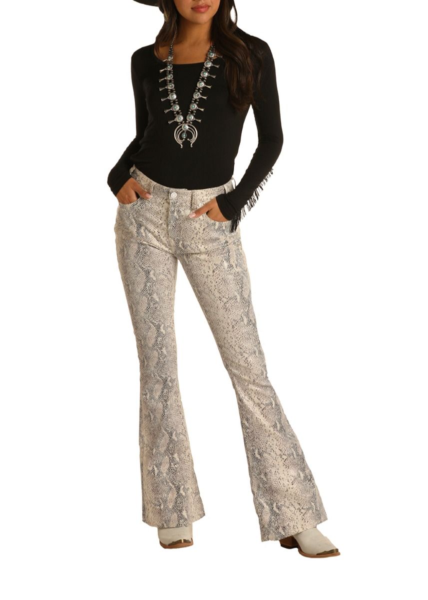 Ladies High Rise Flare In Snake Print By Rock And Roll Cowgirl Whn6114