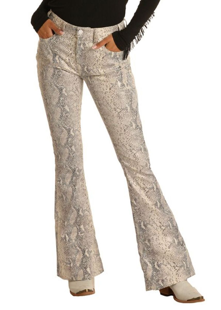 Ladies High Rise Flare In Snake Print By Rock And Roll Cowgirl Whn6114